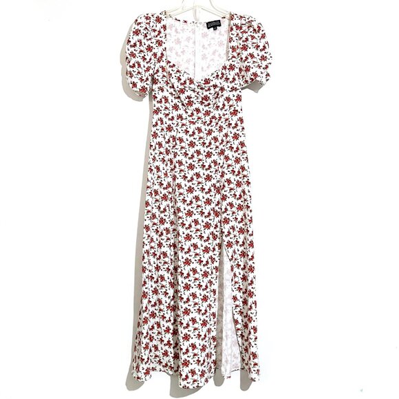 Danielle Bernstein Floral Slitted Short Sleeve Queen Anne Neckline Dress - Picture 3 of 15